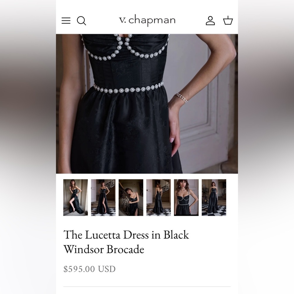 V. Chapman Lucetta Dress in Black with Pearl Trim
